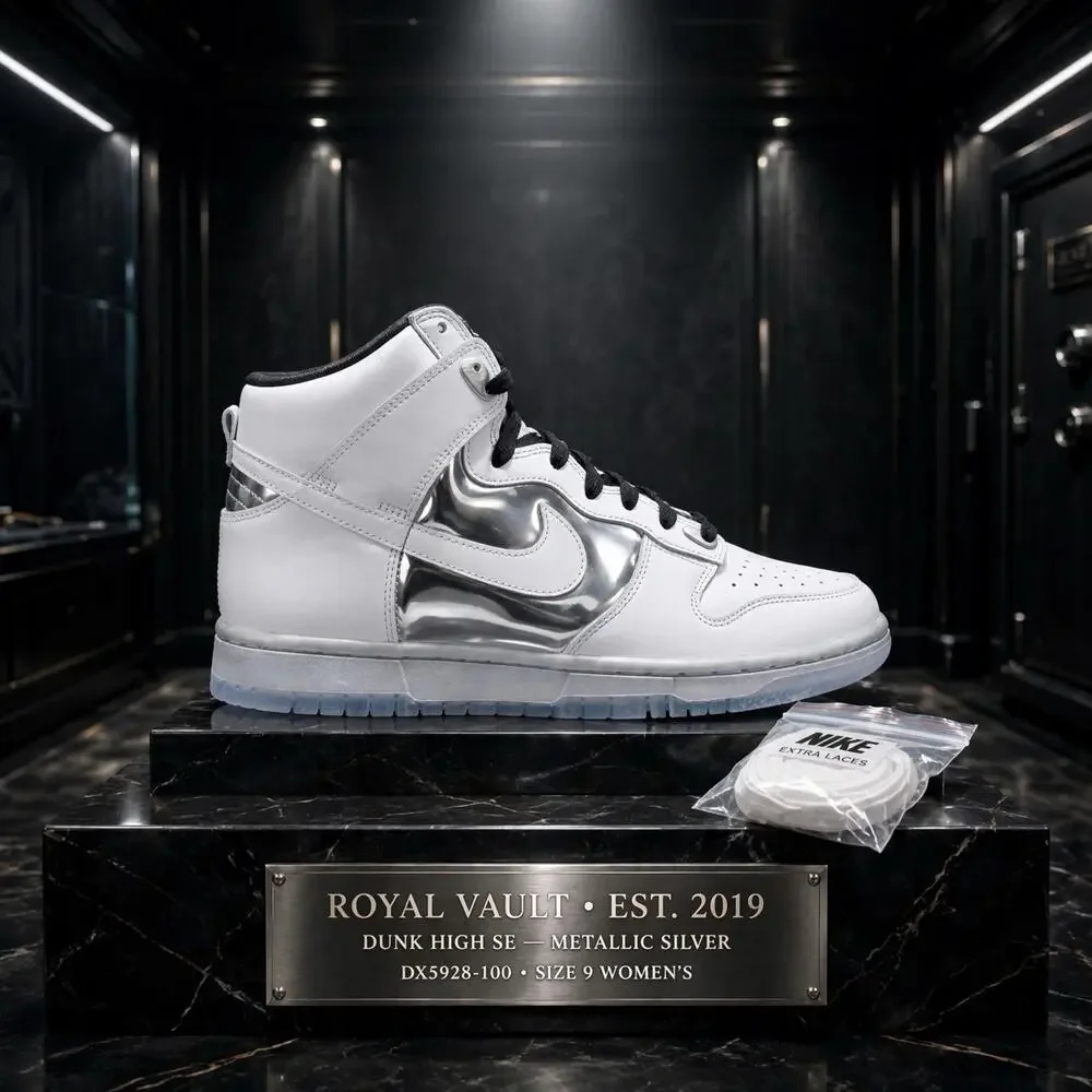 Size 9W - Nike Dunk High SE White Metallic Silver DX5928-100 Icy Sole OG Box